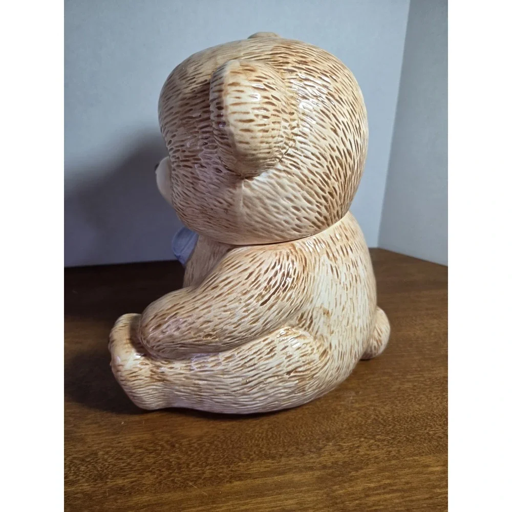 Vintage 1992 Theodore Brown Teddy Bear Cookie Jar Canister Baby Blue Bow